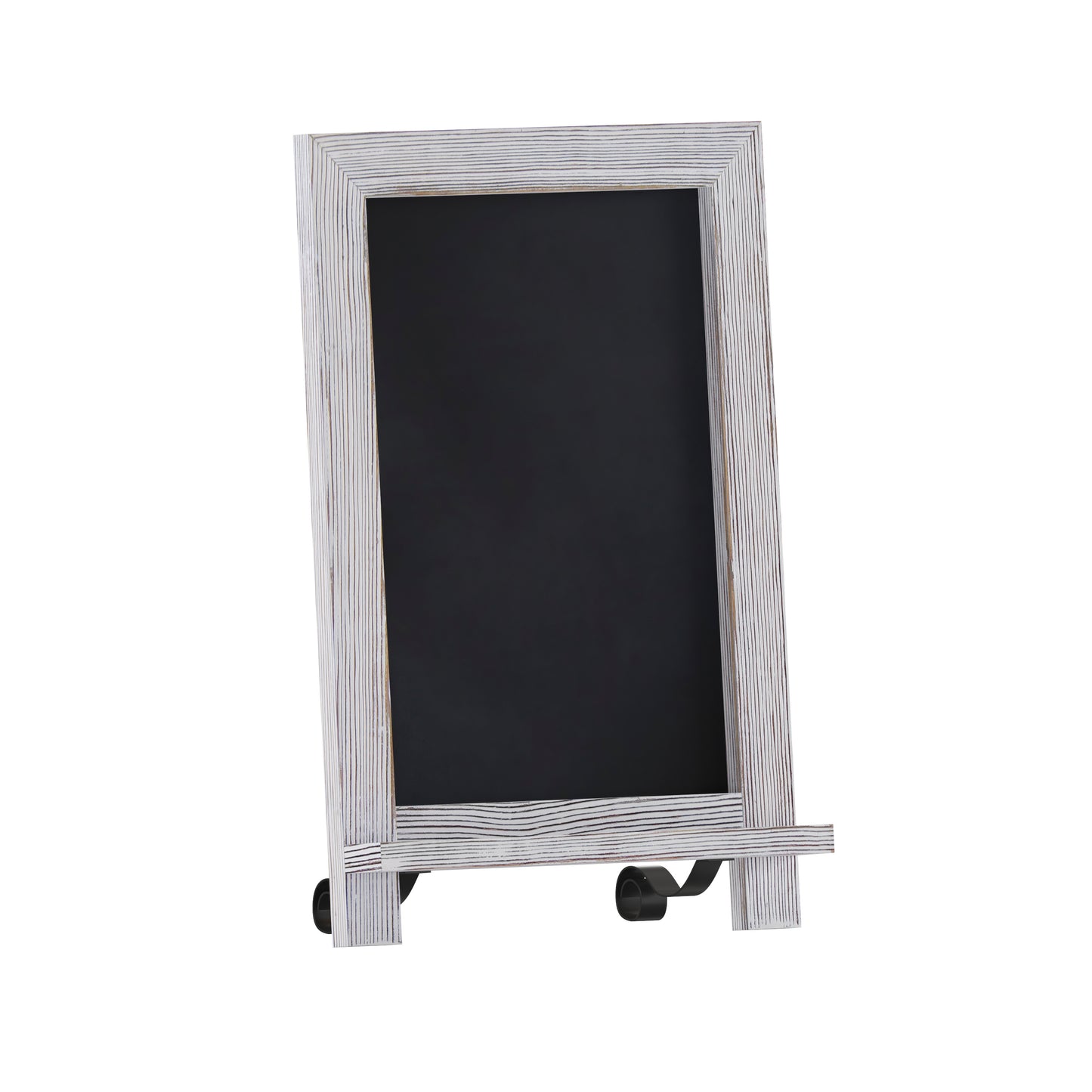 Canterbury 9.5" x 14" Whitewashed Tabletop Magnetic Chalkboard Sign with Metal Scrolled Legs, Hanging Wall Chalkboard, Countertop Memo Board White Wash