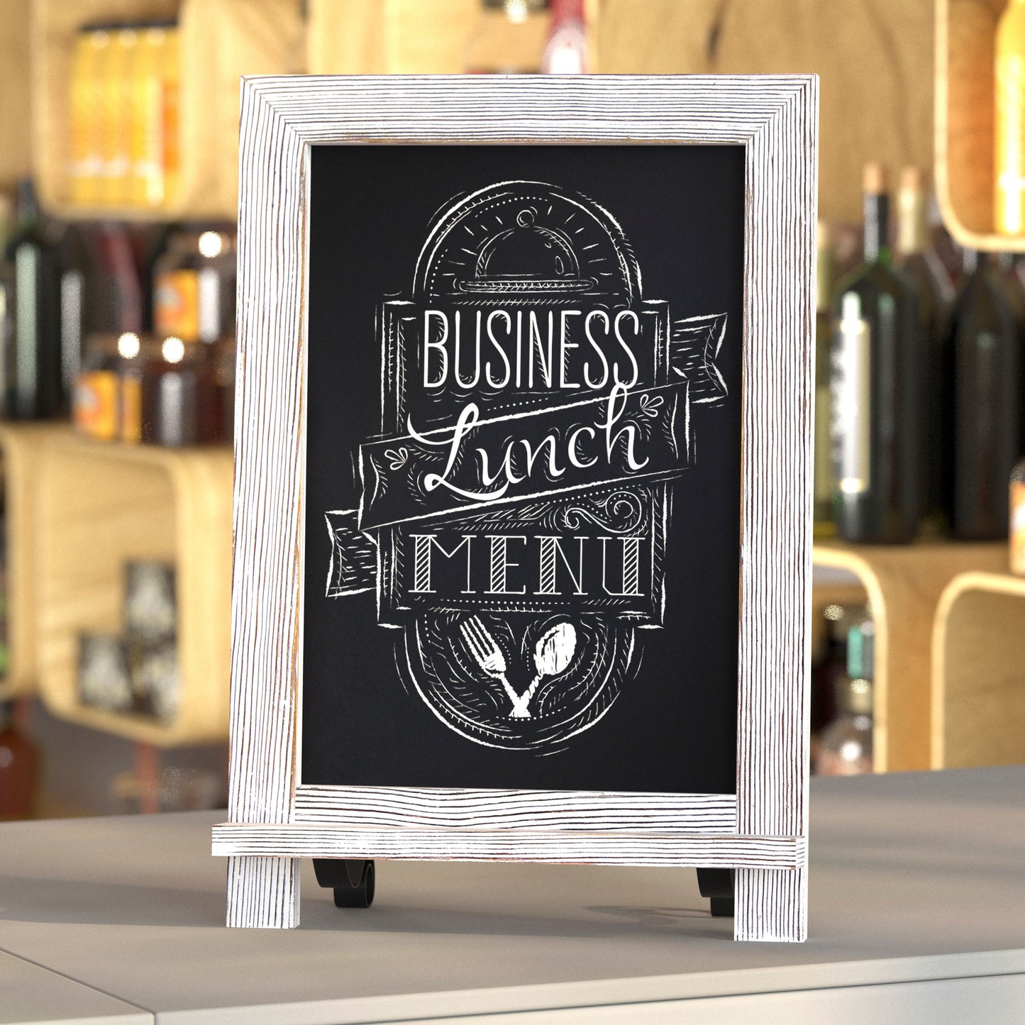 Canterbury 9.5" x 14" Whitewashed Tabletop Magnetic Chalkboard Sign with Metal Scrolled Legs, Hanging Wall Chalkboard, Countertop Memo Board White Wash