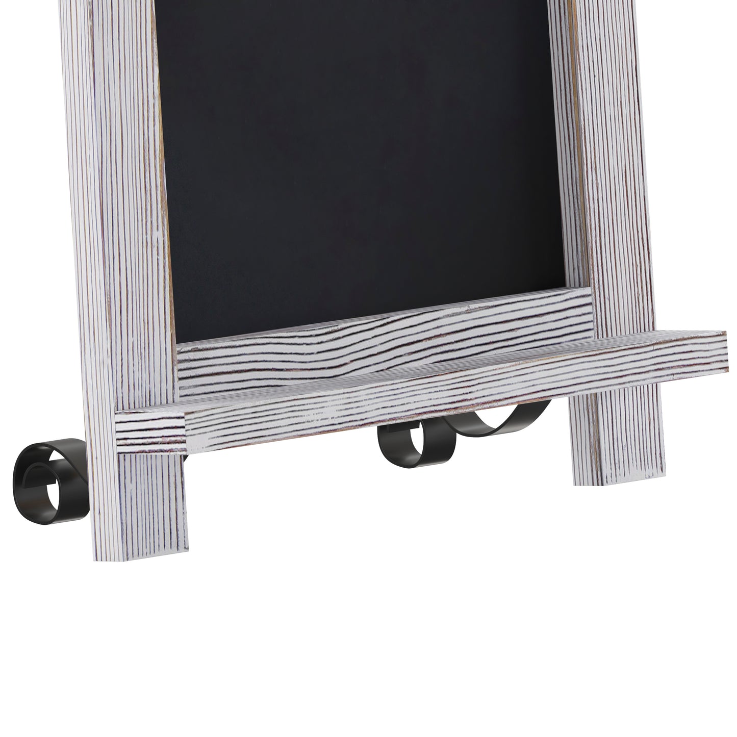 Canterbury 9.5" x 14" Whitewashed Tabletop Magnetic Chalkboard Sign with Metal Scrolled Legs, Hanging Wall Chalkboard, Countertop Memo Board White Wash
