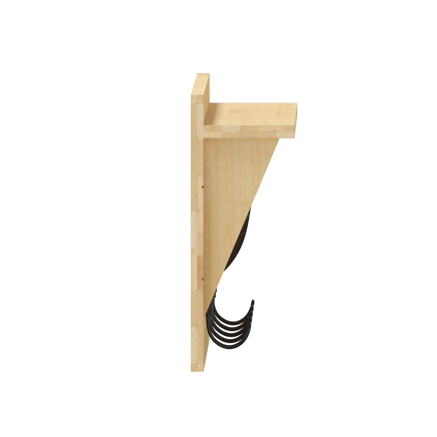 Daly Wall Mounted 24 Inch Solid Pine Wood Storage Rack with Upper Shelf and 5 Hooks For Entryway, Kitchen, Bathroom, Bamboo Bamboo