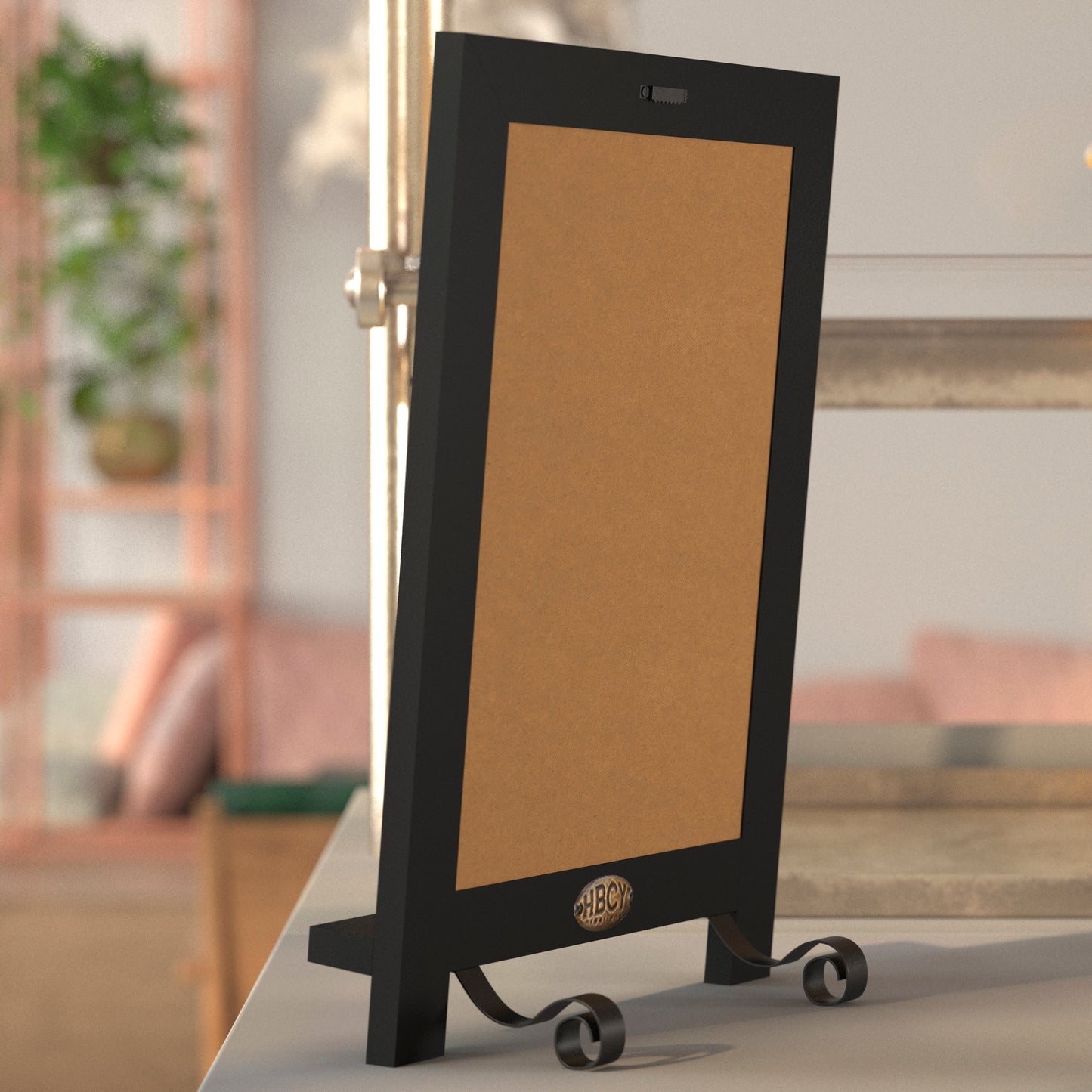 Canterbury 9.5" x 14" Black Tabletop Magnetic Chalkboard Sign with Metal Scrolled Legs, Hanging Wall Chalkboard, Countertop Memo Board Black
