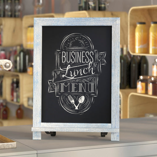 Canterbury 12" x 17" Rustic Blue Tabletop Magnetic Chalkboard Sign with Metal Scrolled Legs, Hanging Wall Chalkboard, Countertop Memo Board Rustic Blue