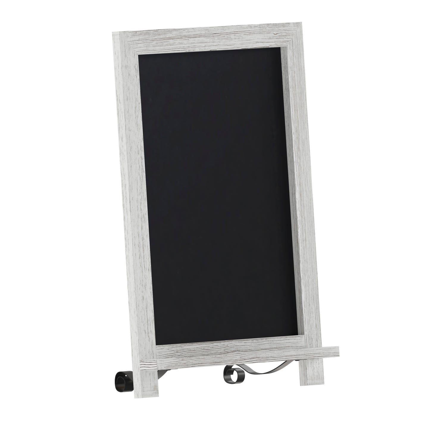 Canterbury 12" x 17" Whitewashed Tabletop Magnetic Chalkboard Sign with Metal Scrolled Legs, Hanging Wall Chalkboard, Countertop Memo Board White Wash