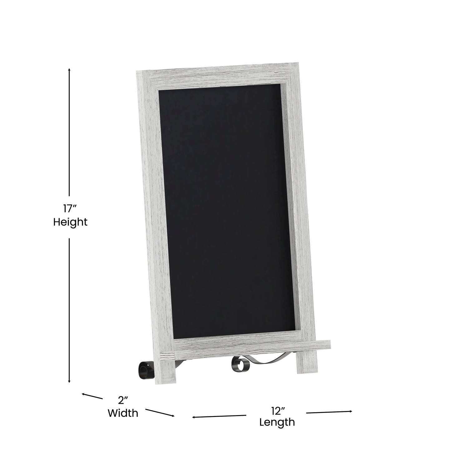 Canterbury 12" x 17" Whitewashed Tabletop Magnetic Chalkboard Sign with Metal Scrolled Legs, Hanging Wall Chalkboard, Countertop Memo Board White Wash