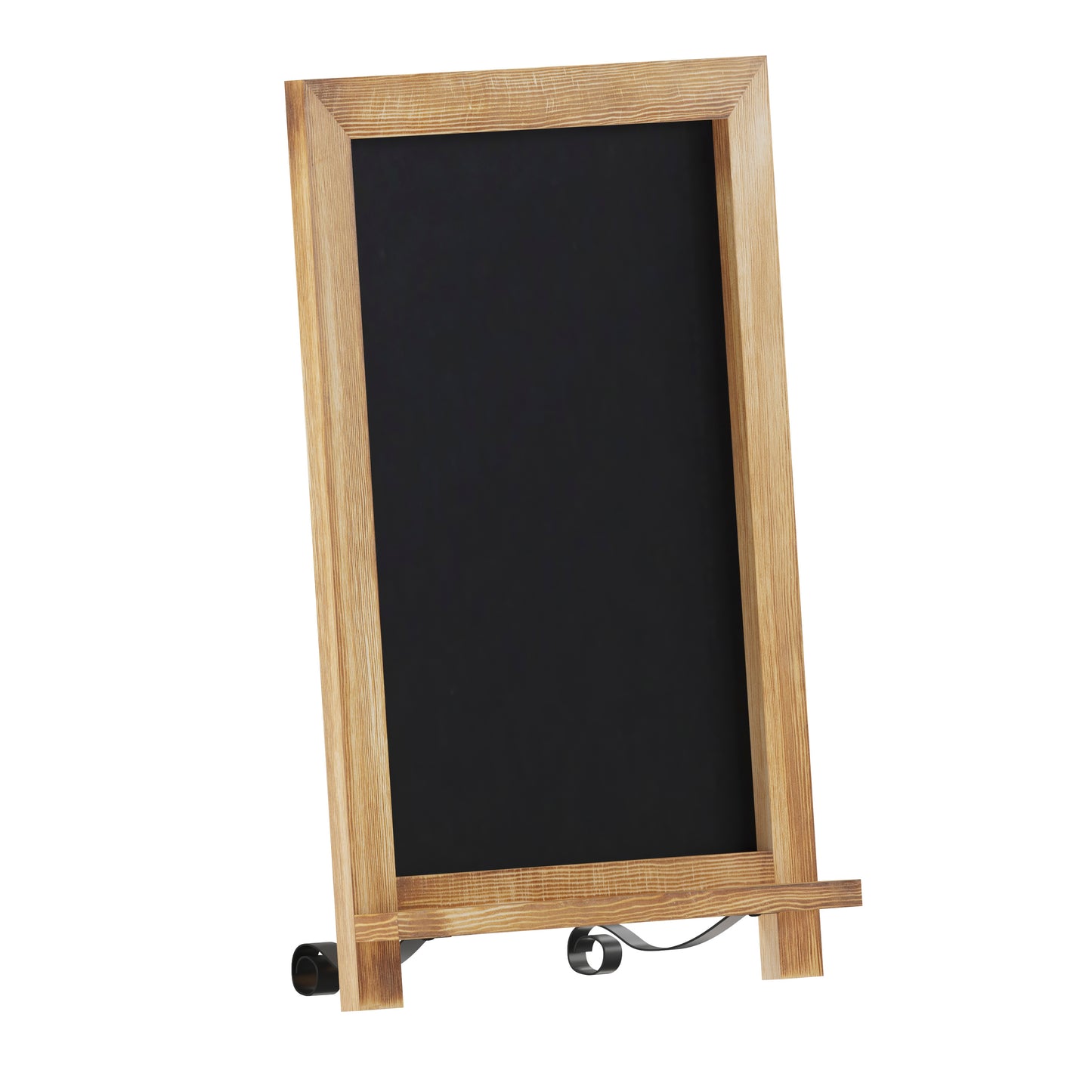 Canterbury 12" x 17" Torched Wood Tabletop Magnetic Chalkboard Sign with Metal Scrolled Legs, Hanging Wall Chalkboard, Countertop Memo Board Torched Brown HFKHD-GDIS-CRE8-622315-GG