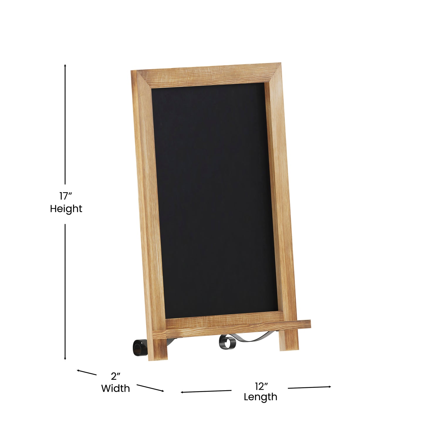 Canterbury 12" x 17" Torched Wood Tabletop Magnetic Chalkboard Sign with Metal Scrolled Legs, Hanging Wall Chalkboard, Countertop Memo Board Torched Brown HFKHD-GDIS-CRE8-622315-GG