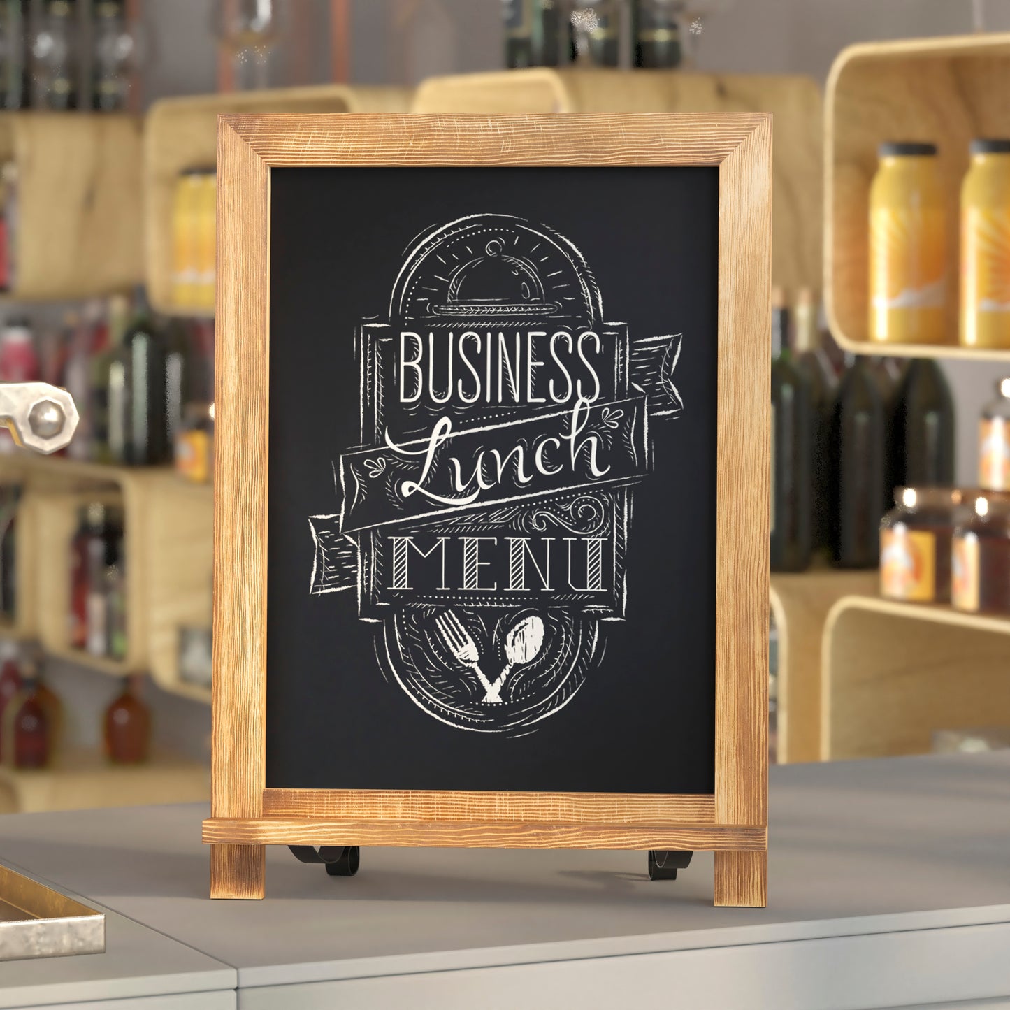 Canterbury 12" x 17" Torched Wood Tabletop Magnetic Chalkboard Sign with Metal Scrolled Legs, Hanging Wall Chalkboard, Countertop Memo Board Torched Brown HFKHD-GDIS-CRE8-622315-GG