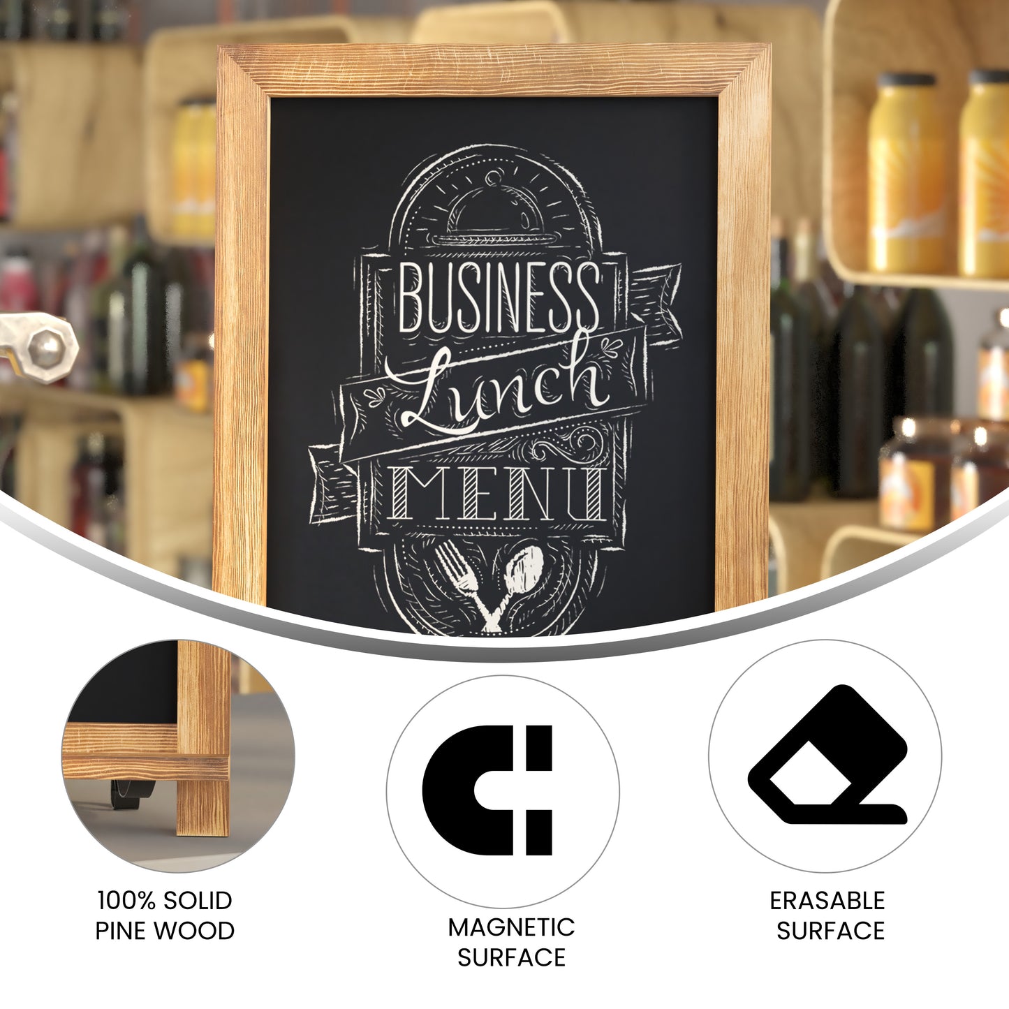 Canterbury 12" x 17" Torched Wood Tabletop Magnetic Chalkboard Sign with Metal Scrolled Legs, Hanging Wall Chalkboard, Countertop Memo Board Torched Brown HFKHD-GDIS-CRE8-622315-GG