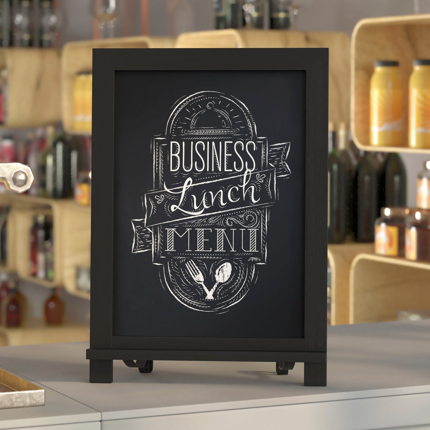 Canterbury 12" x 17" Black Tabletop Magnetic Chalkboard Sign with Metal Scrolled Legs, Hanging Wall Chalkboard, Countertop Memo Board Black