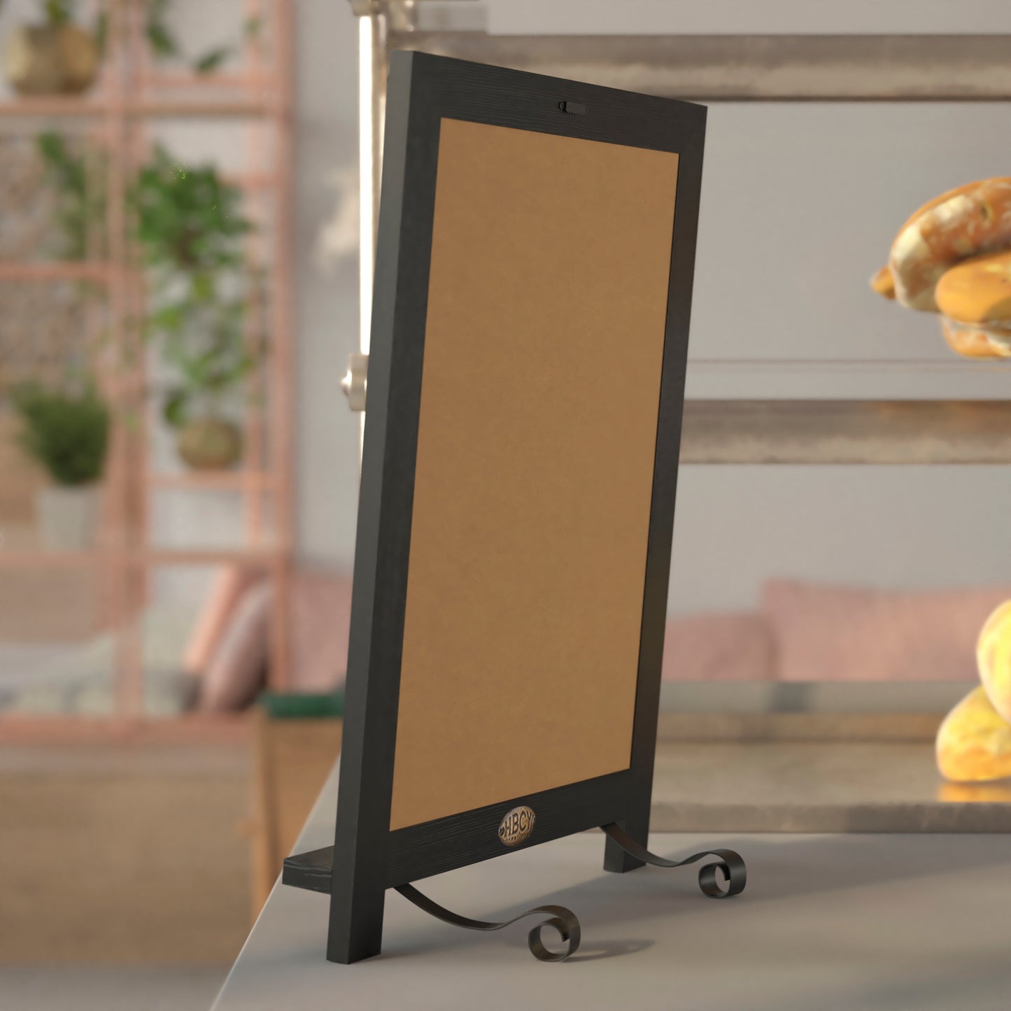 Canterbury 12" x 17" Black Tabletop Magnetic Chalkboard Sign with Metal Scrolled Legs, Hanging Wall Chalkboard, Countertop Memo Board Black