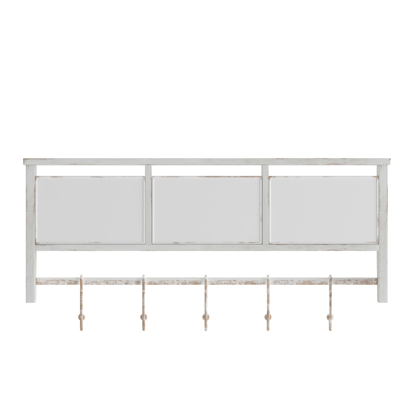 Daly Wall Mounted 24 Inch Solid Pine Wood Storage Rack with Upper Shelf, 5 Hooks, Wire Baskets For Entryway, Kitchen, Bathroom in Whitewashed White Wash