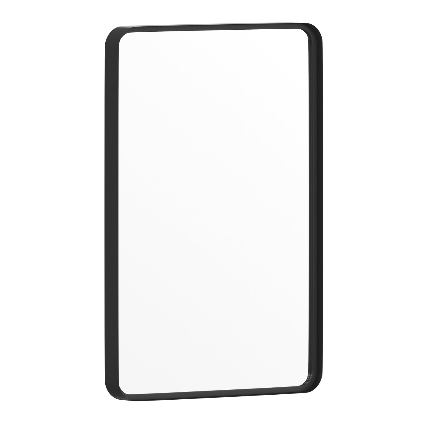 Janinne 20" x 30" Decorative Wall Mirror - Rounded Corners, Bathroom & Living Room Glass Mirror Hangs Horizontal Or Vertical, Matte Black Black