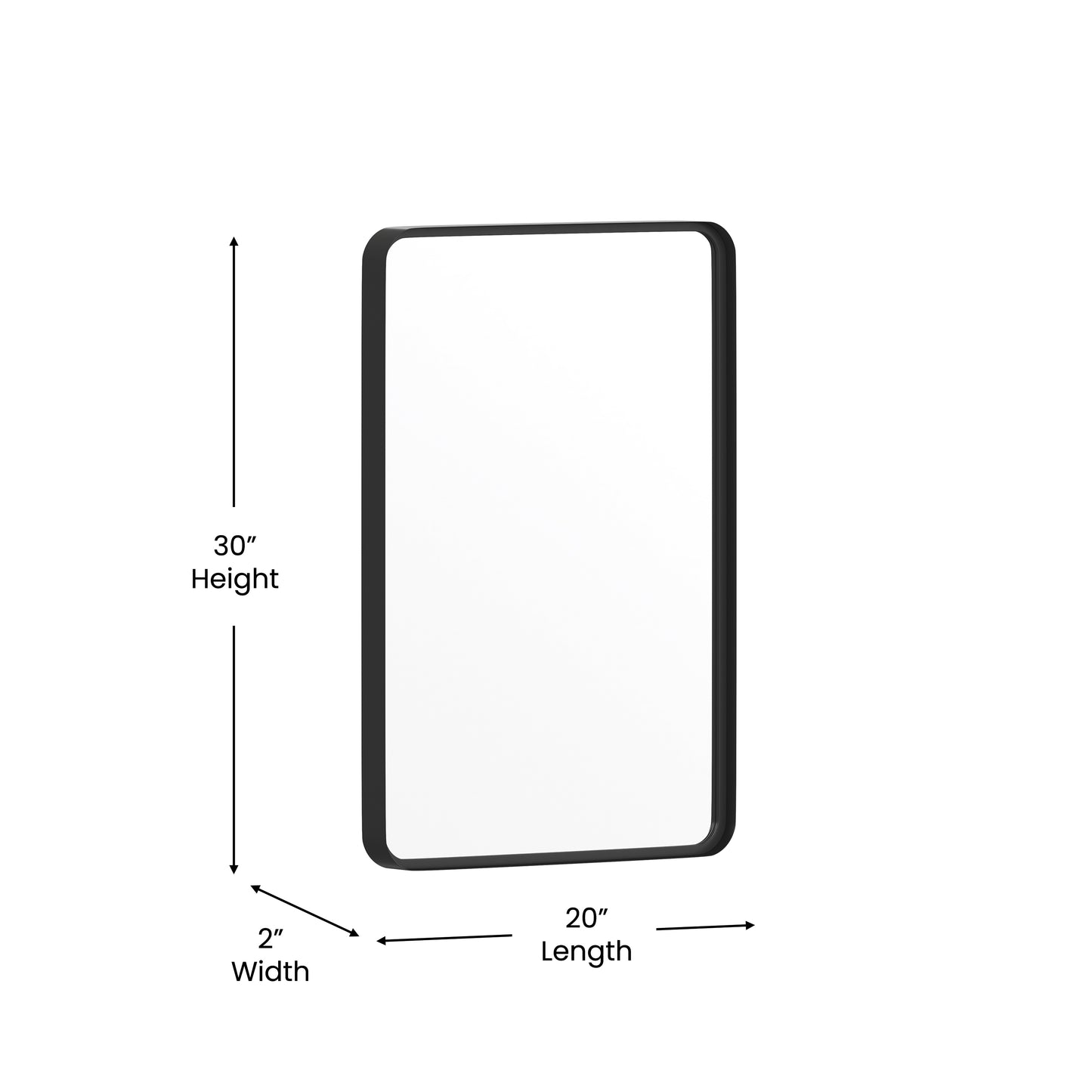 Janinne 20" x 30" Decorative Wall Mirror - Rounded Corners, Bathroom & Living Room Glass Mirror Hangs Horizontal Or Vertical, Matte Black Black