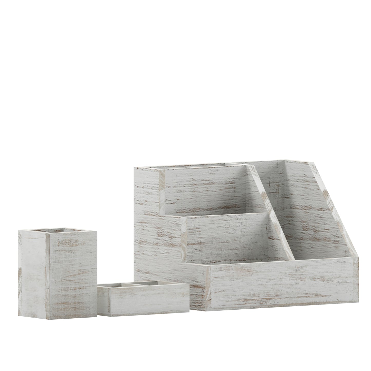 Comerford 3 Piece Wooden Organizer Set For Desktop, Table Top, or Vanity in Whitewashed White Wash