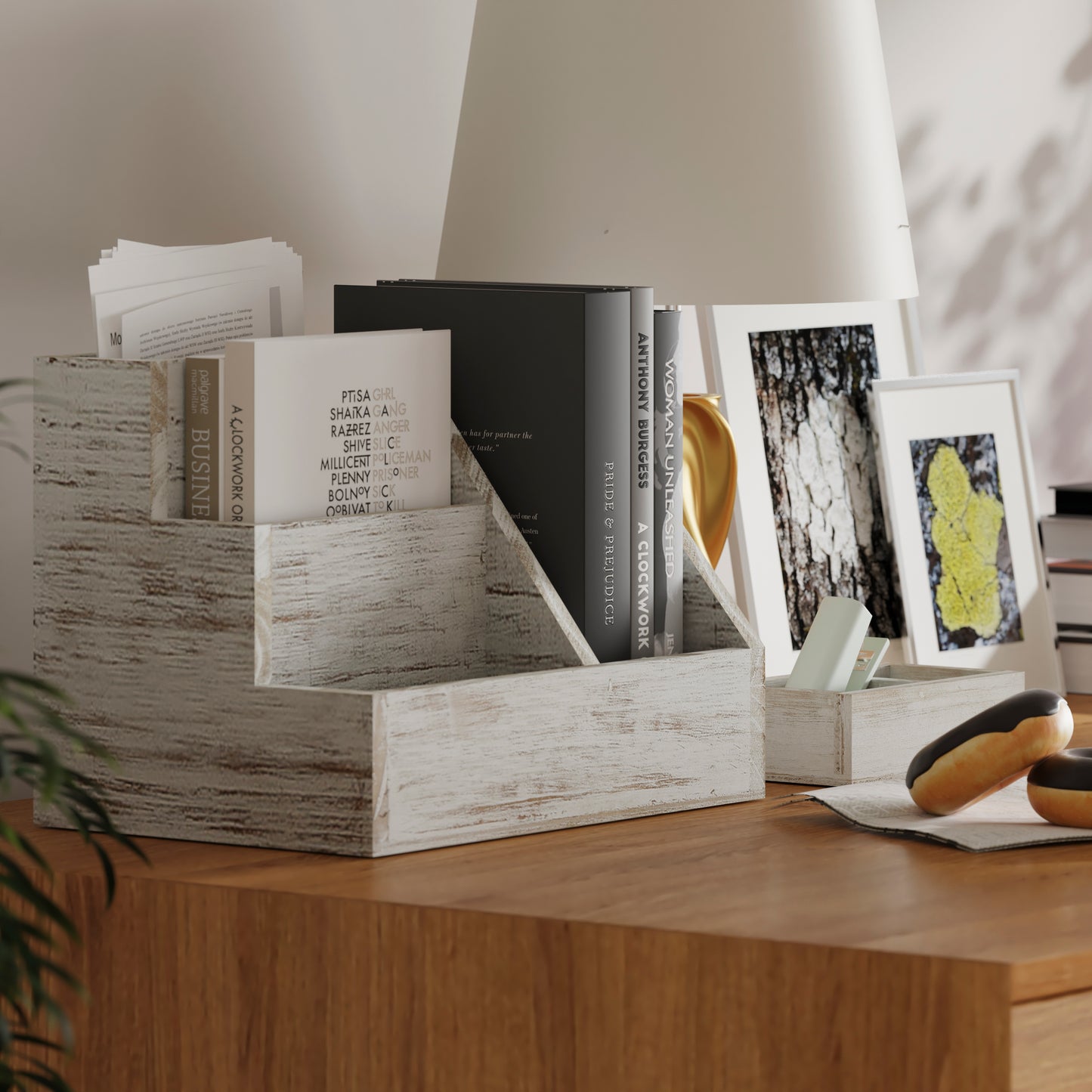 Comerford 3 Piece Wooden Organizer Set For Desktop, Table Top, or Vanity in Whitewashed White Wash
