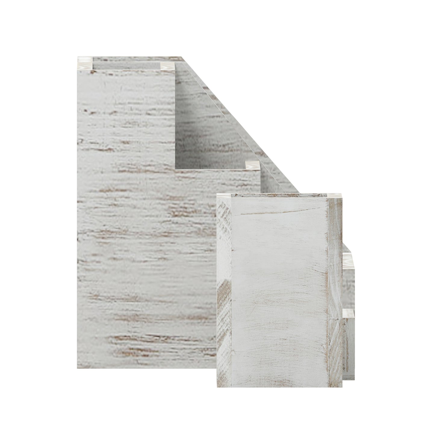 Comerford 3 Piece Wooden Organizer Set For Desktop, Table Top, or Vanity in Whitewashed White Wash