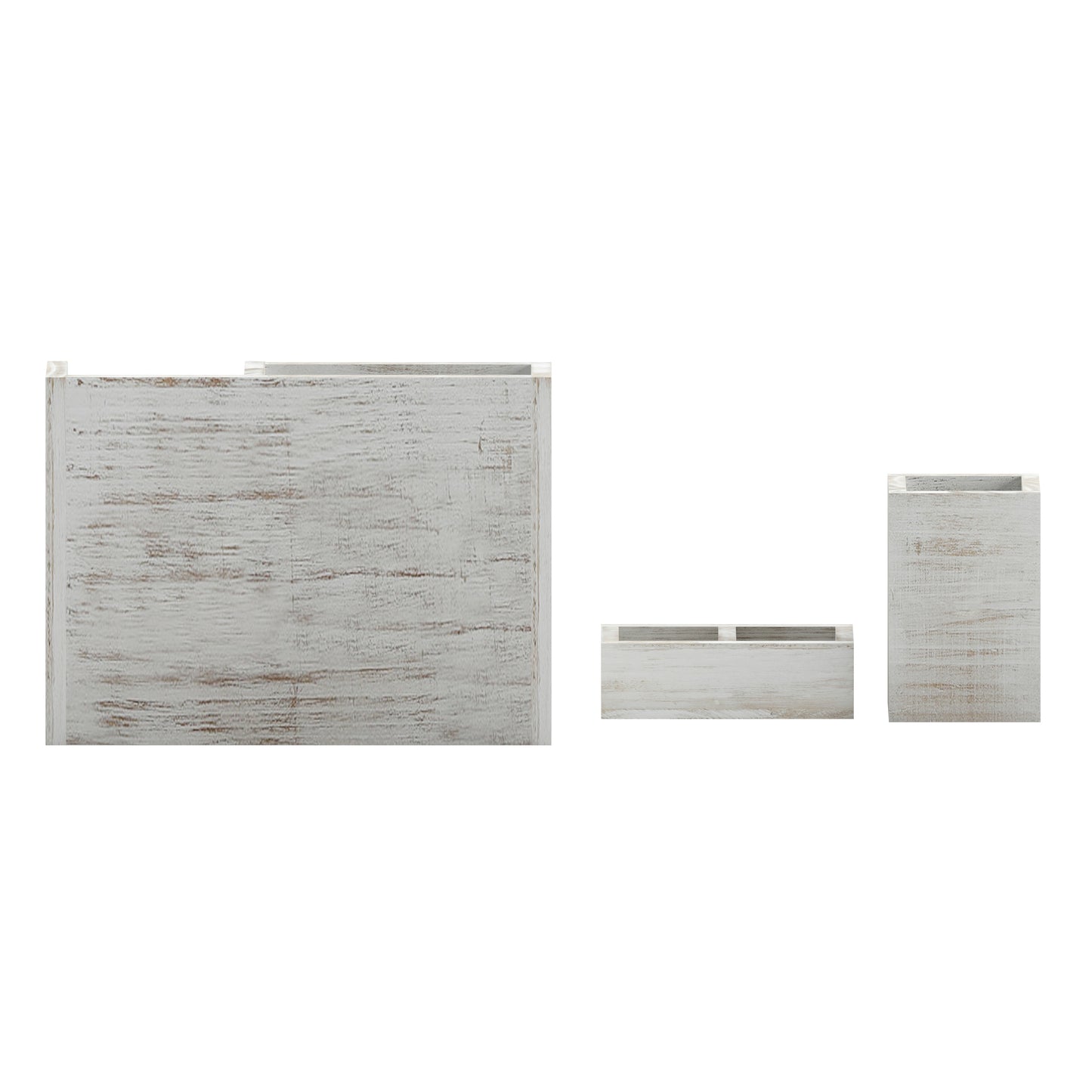 Comerford 3 Piece Wooden Organizer Set For Desktop, Table Top, or Vanity in Whitewashed White Wash
