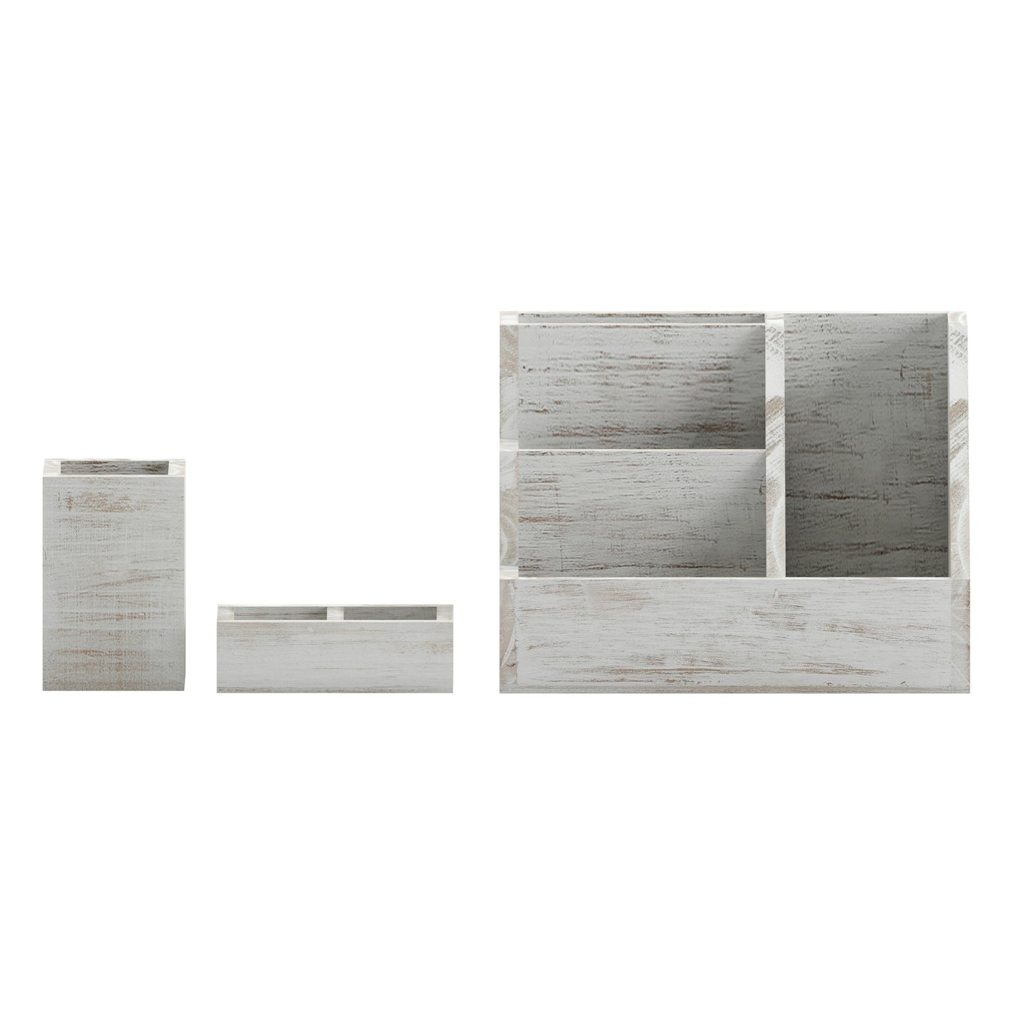 Comerford 3 Piece Wooden Organizer Set For Desktop, Table Top, or Vanity in Whitewashed White Wash