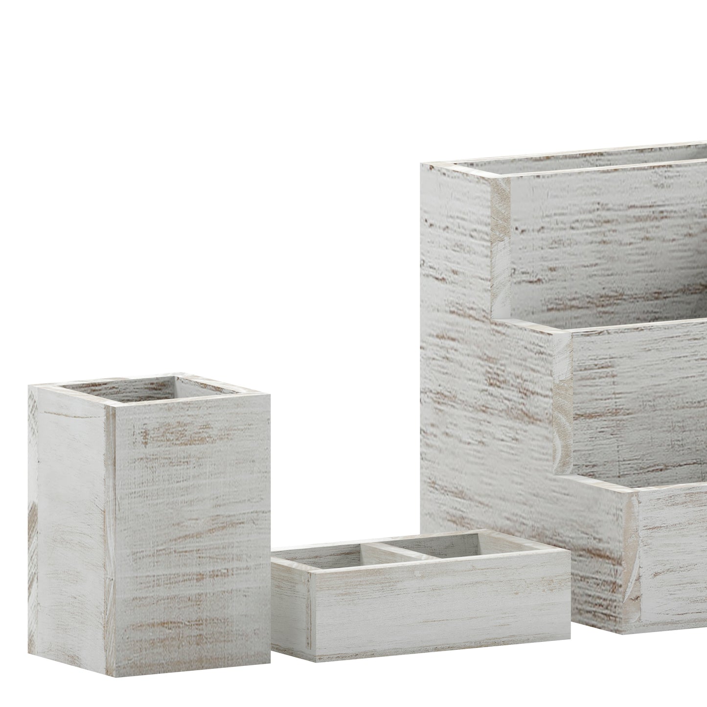 Comerford 3 Piece Wooden Organizer Set For Desktop, Table Top, or Vanity in Whitewashed White Wash