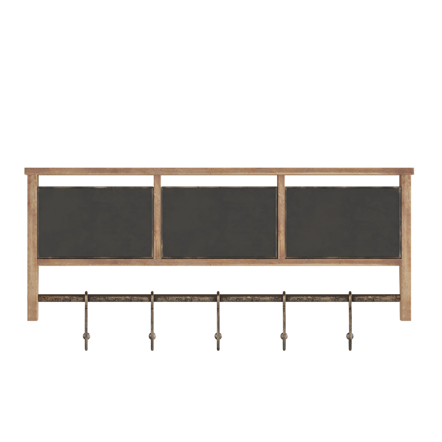 Daly Wall Mounted 24 Inch Solid Pine Wood Storage Rack with Upper Shelf, 5 Hooks, Wire Baskets For Entryway, Kitchen, Bathroom in Rustic Brown Rustic Brown