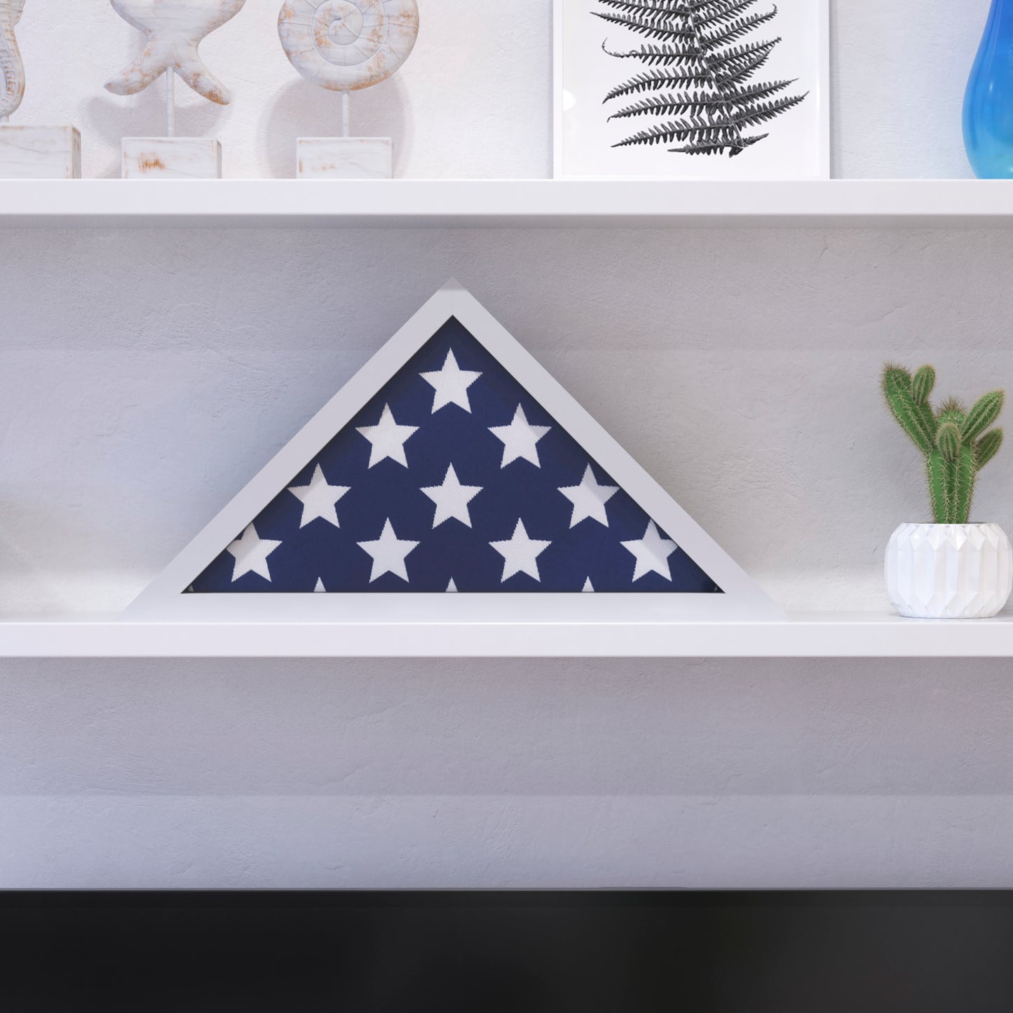 Sheehan White Memorial Flag Display Case - Solid Wood Military Flag Display Case for 9.5 x 5 American Veteran Flag White