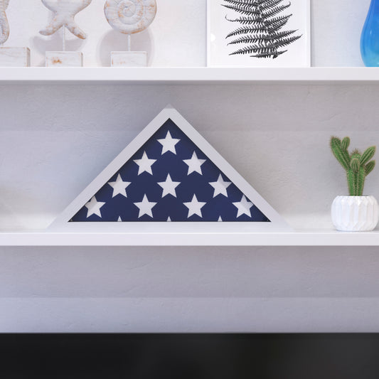 Sheehan White Memorial Flag Display Case - Solid Wood Military Flag Display Case for 9.5 x 5 American Veteran Flag White