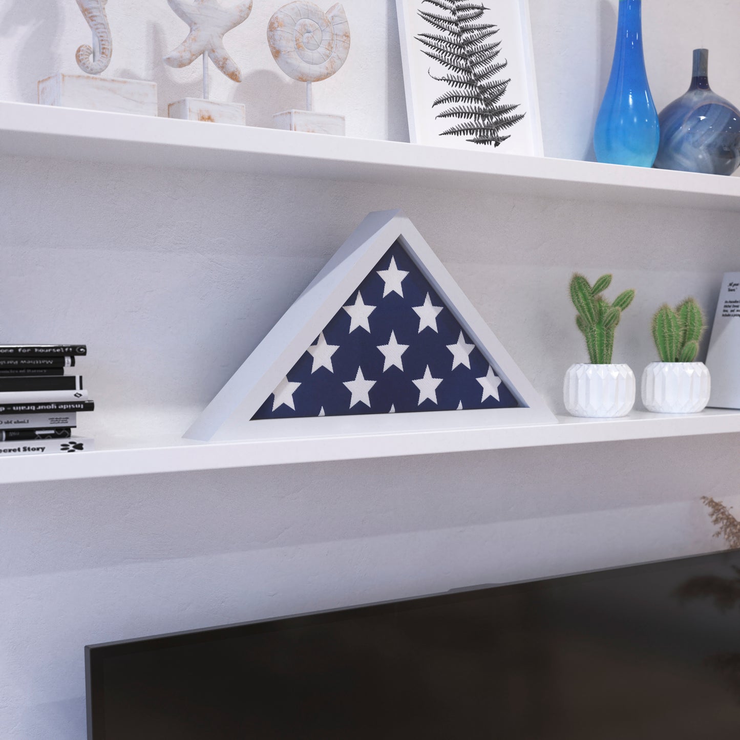 Sheehan White Memorial Flag Display Case - Solid Wood Military Flag Display Case for 9.5 x 5 American Veteran Flag White