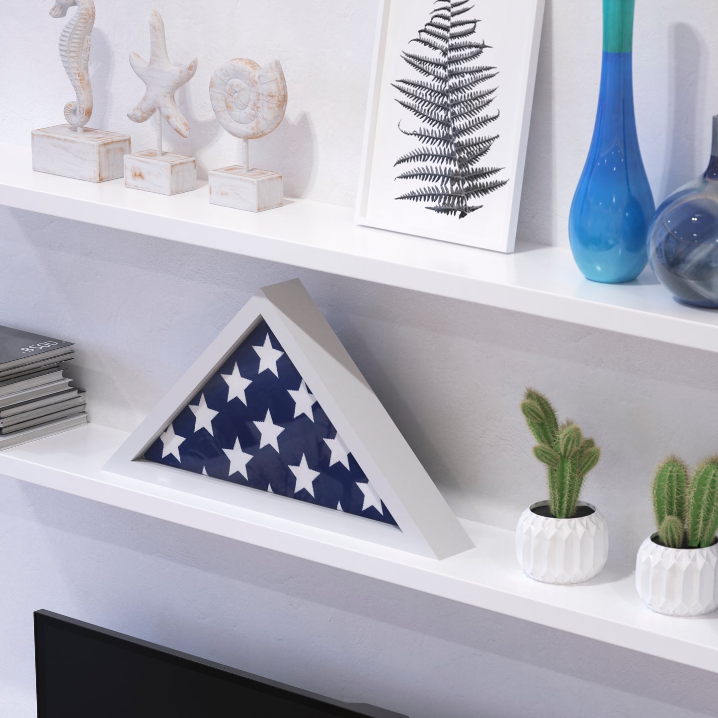Sheehan White Memorial Flag Display Case - Solid Wood Military Flag Display Case for 9.5 x 5 American Veteran Flag White