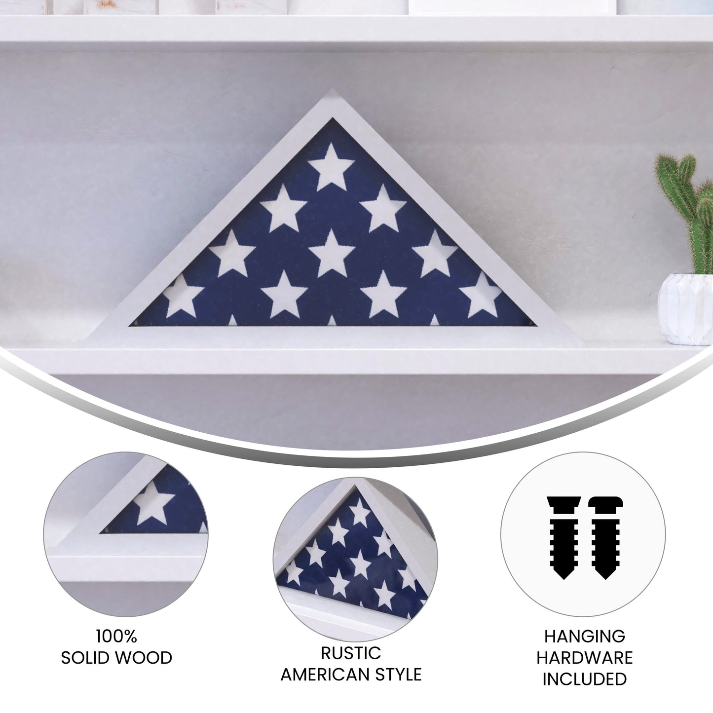 Sheehan White Memorial Flag Display Case - Solid Wood Military Flag Display Case for 9.5 x 5 American Veteran Flag White