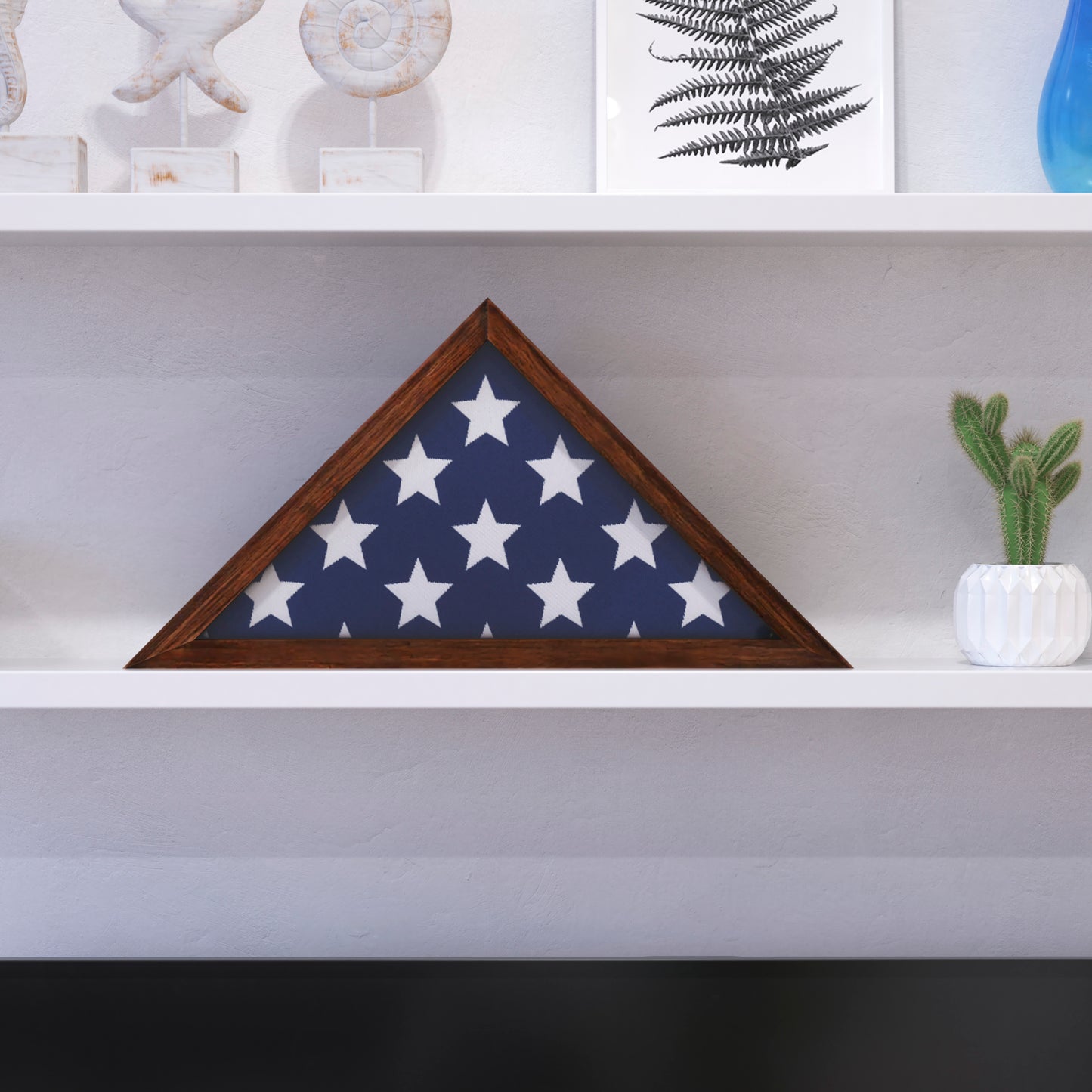 Sheehan Rustic Brown Memorial Flag Display Case - Solid Wood Military Flag Display Case for 9.5 x 5 American Veteran Flag Rustic Brown