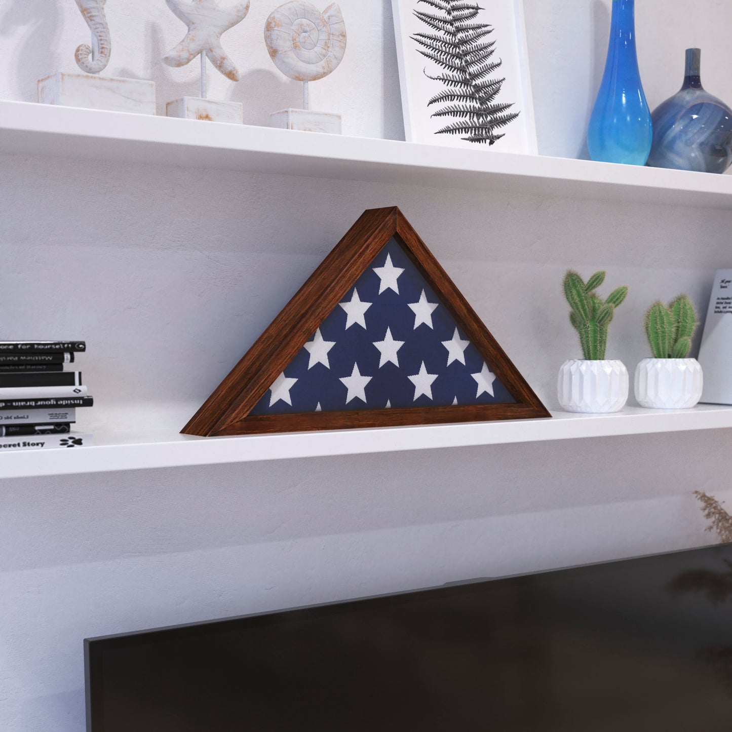 Sheehan Rustic Brown Memorial Flag Display Case - Solid Wood Military Flag Display Case for 9.5 x 5 American Veteran Flag Rustic Brown