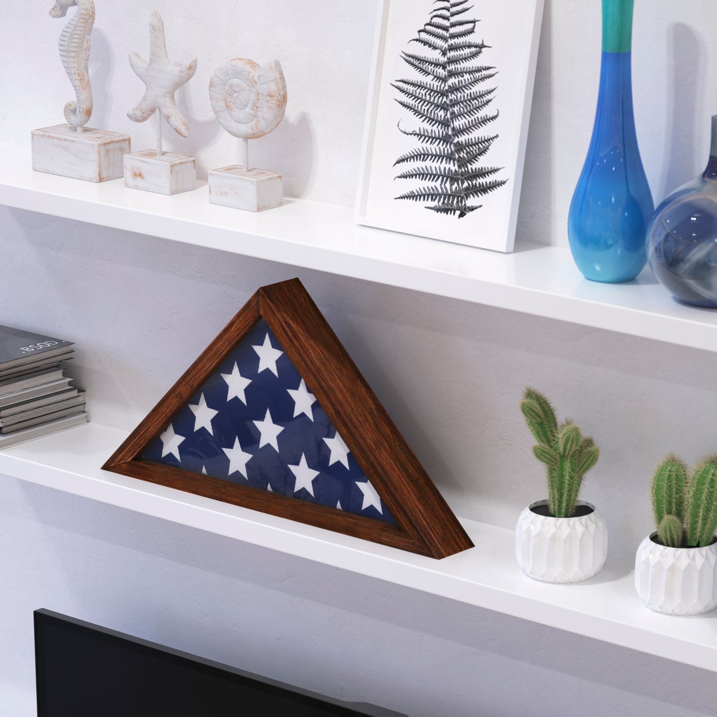 Sheehan Rustic Brown Memorial Flag Display Case - Solid Wood Military Flag Display Case for 9.5 x 5 American Veteran Flag Rustic Brown