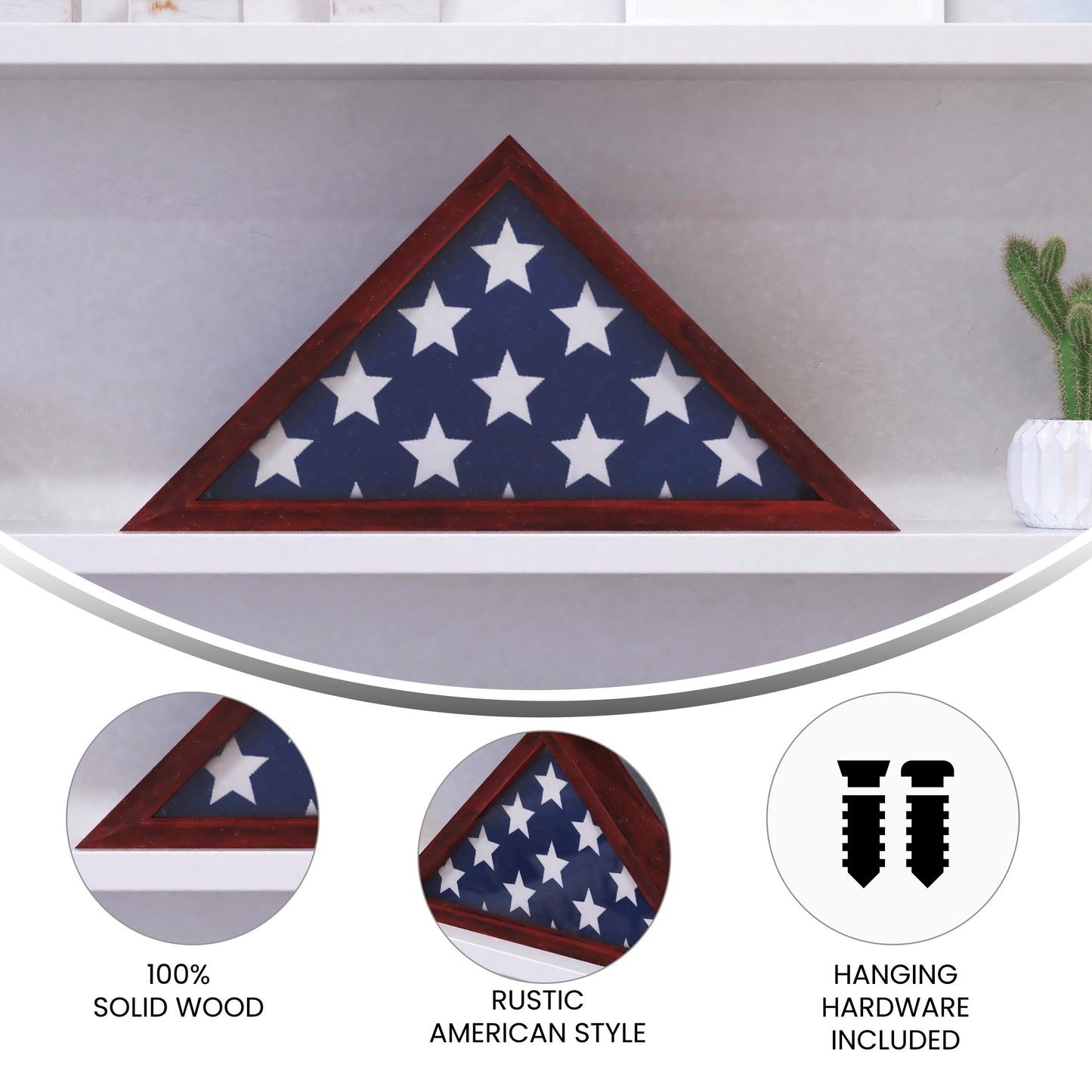 Sheehan Rustic Brown Memorial Flag Display Case - Solid Wood Military Flag Display Case for 9.5 x 5 American Veteran Flag Rustic Brown