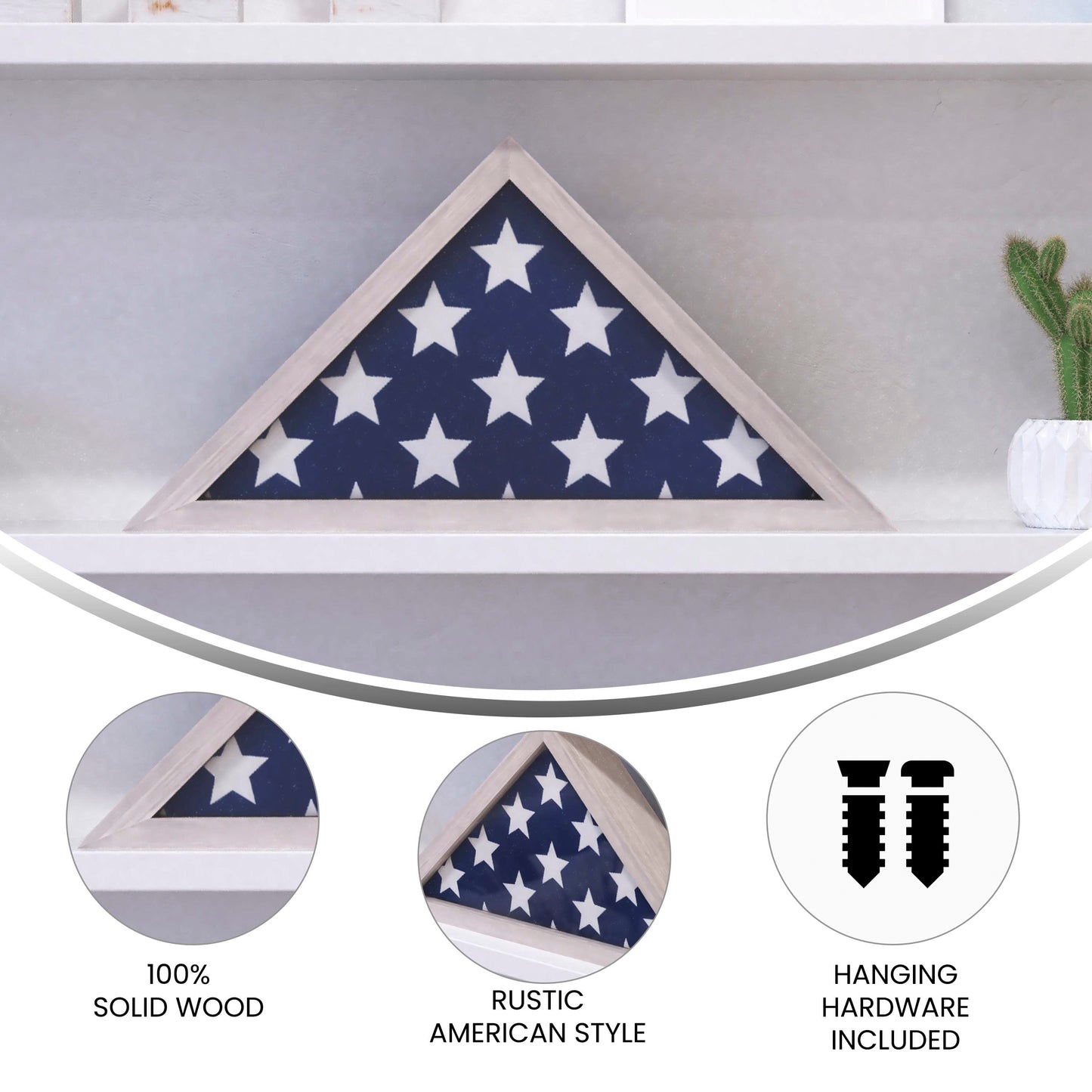 Sheehan Whitewashed Memorial Flag Display Case - Solid Wood Military Flag Display Case for 9.5 x 5 American Veteran Flag White Wash