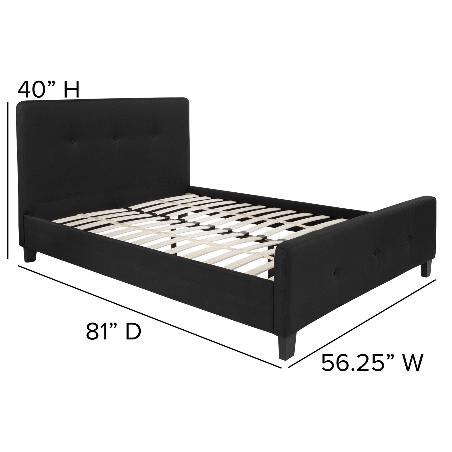 Tribeca Full Size Tufted Upholstered Platform Bed in Black Fabric Black