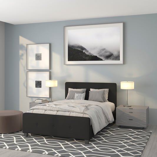 Tribeca Full Size Tufted Upholstered Platform Bed in Black Fabric Black