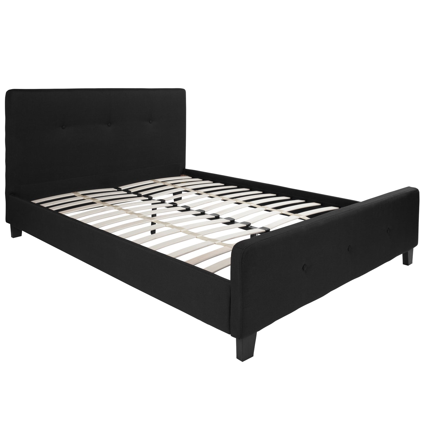 Tribeca Queen Size Tufted Upholstered Platform Bed in Black Fabric Black