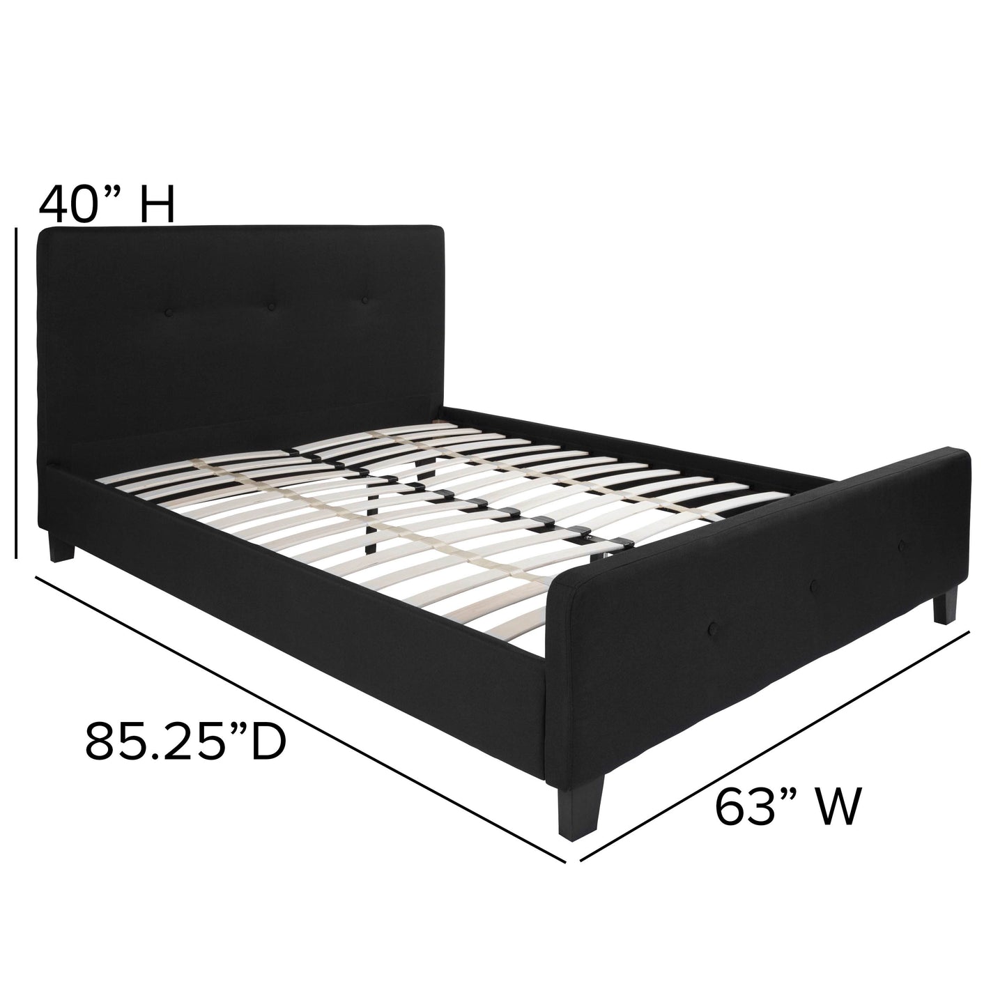 Tribeca Queen Size Tufted Upholstered Platform Bed in Black Fabric Black