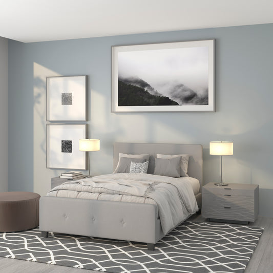 Tribeca Full Size Tufted Upholstered Platform Bed in Light Gray Fabric Light Gray