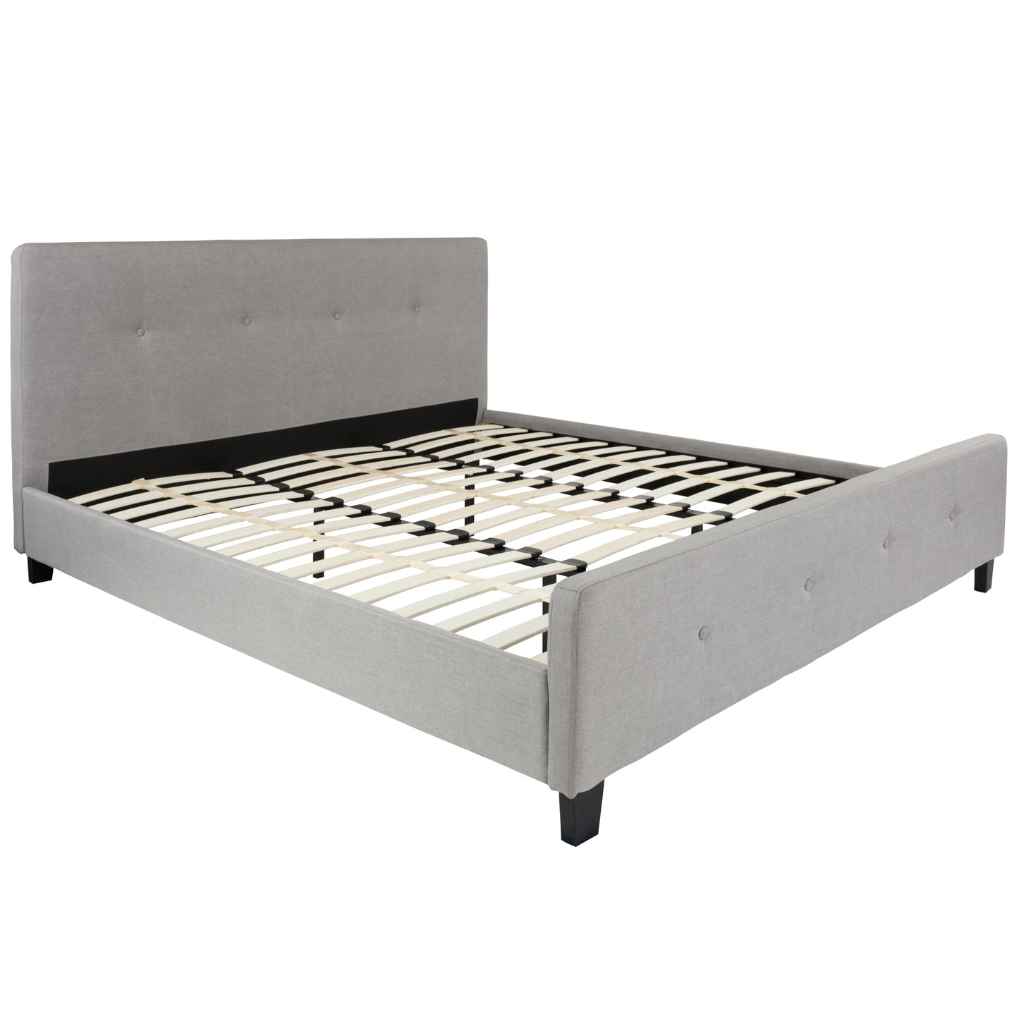 Tribeca King Size Tufted Upholstered Platform Bed in Light Gray Fabric Light Gray