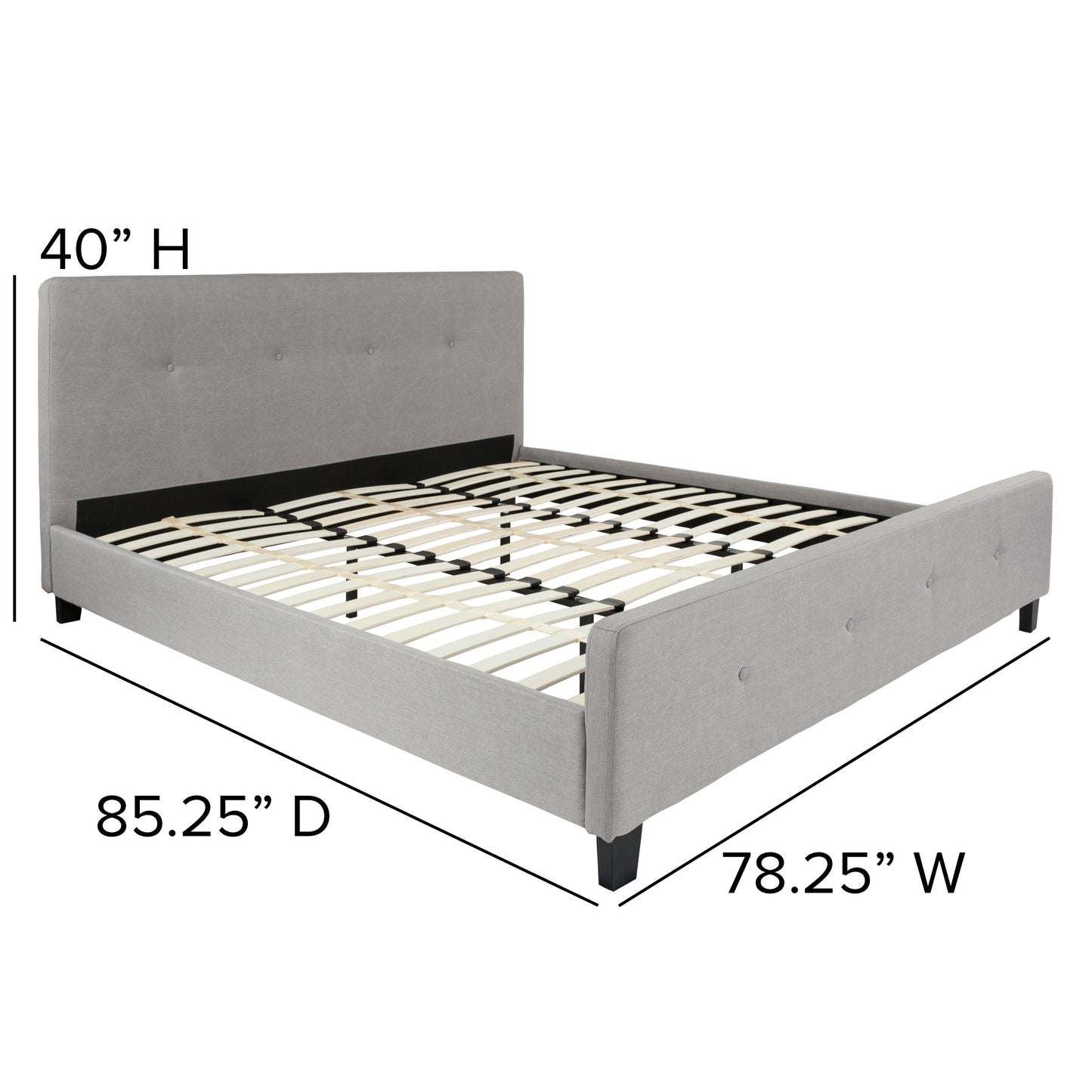 Tribeca King Size Tufted Upholstered Platform Bed in Light Gray Fabric Light Gray
