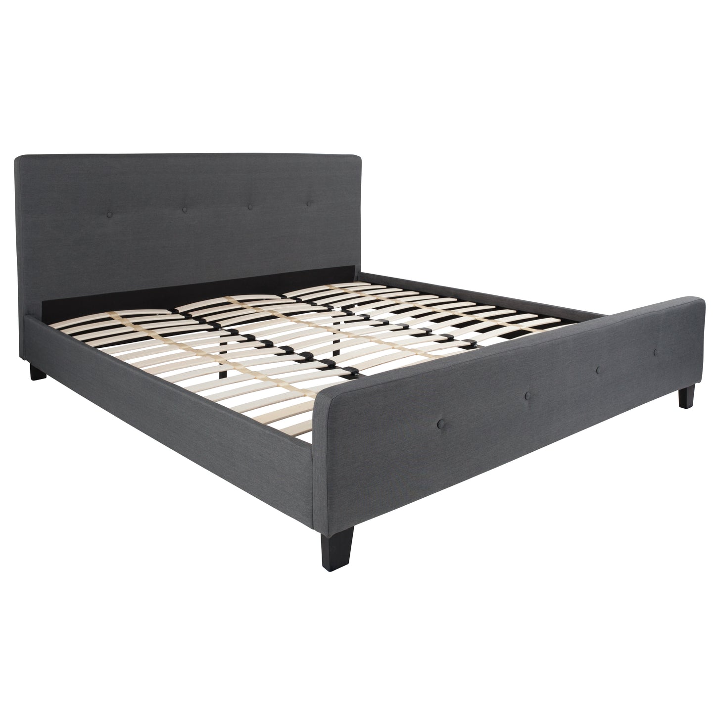 Tribeca King Size Tufted Upholstered Platform Bed in Dark Gray Fabric Dark Gray
