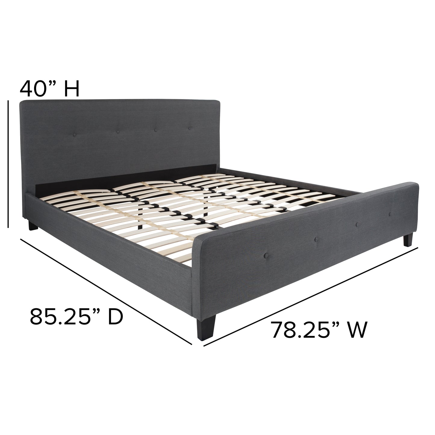 Tribeca King Size Tufted Upholstered Platform Bed in Dark Gray Fabric Dark Gray