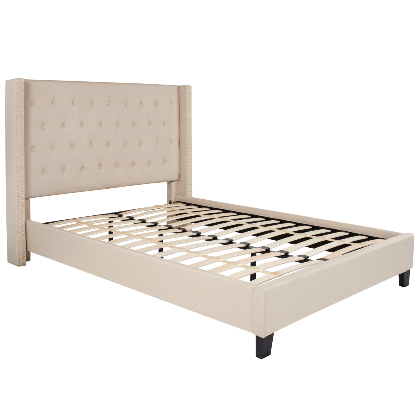 Riverdale Full Size Tufted Upholstered Platform Bed in Beige Fabric Beige