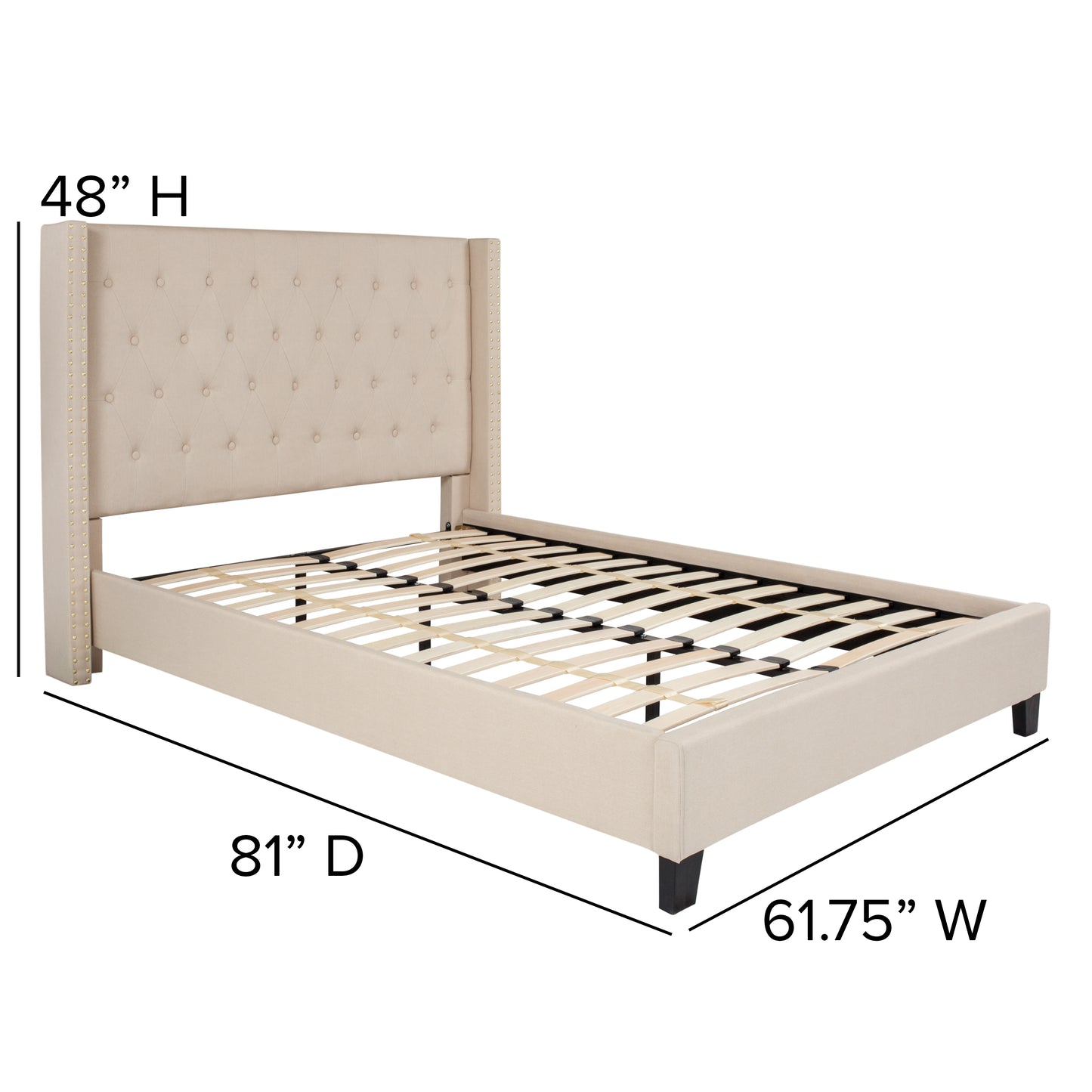 Riverdale Full Size Tufted Upholstered Platform Bed in Beige Fabric Beige