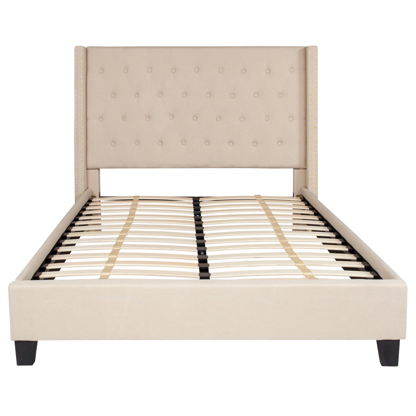 Riverdale Full Size Tufted Upholstered Platform Bed in Beige Fabric Beige