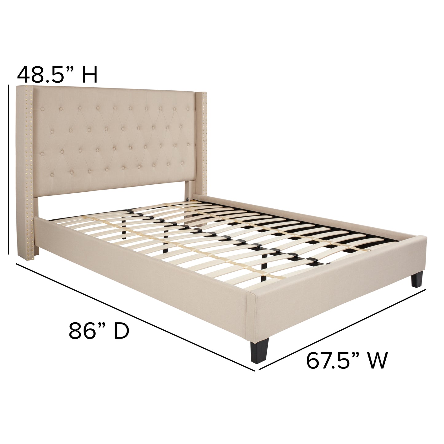 Riverdale Queen Size Tufted Upholstered Platform Bed in Beige Fabric Beige