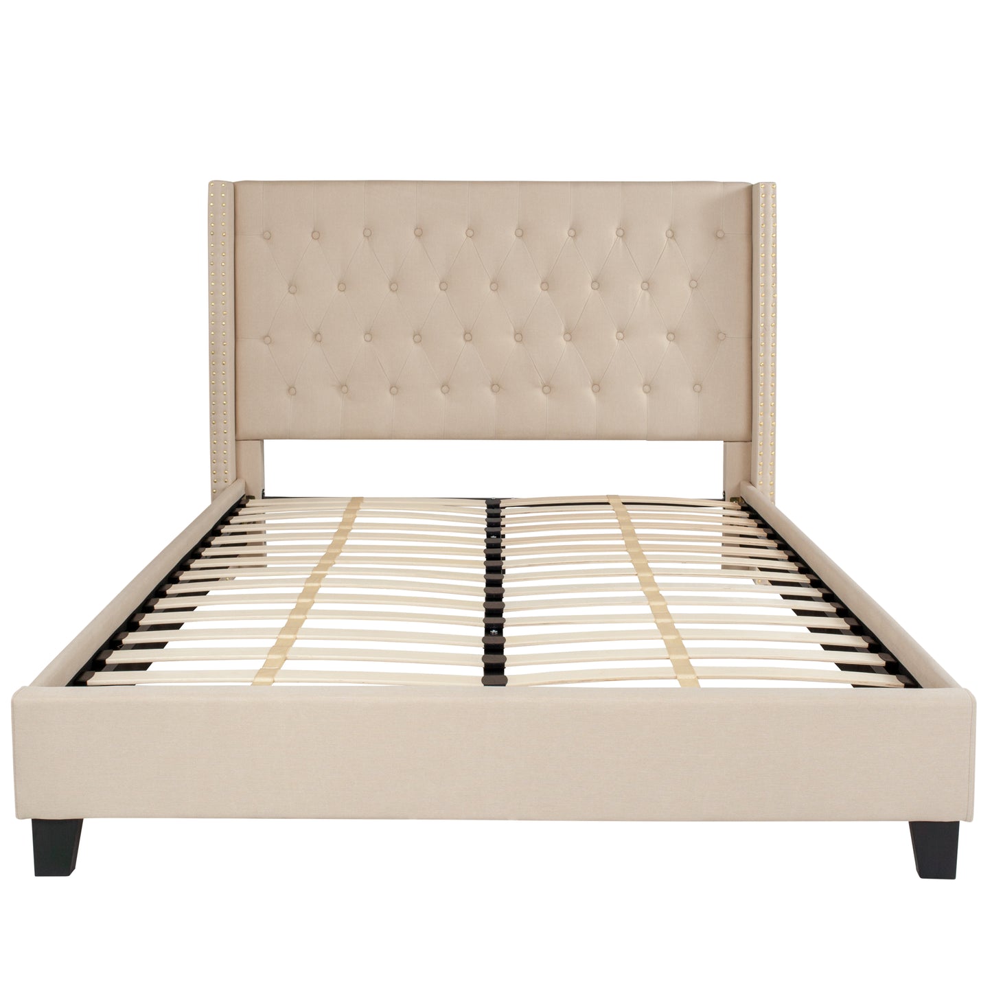 Riverdale Queen Size Tufted Upholstered Platform Bed in Beige Fabric Beige