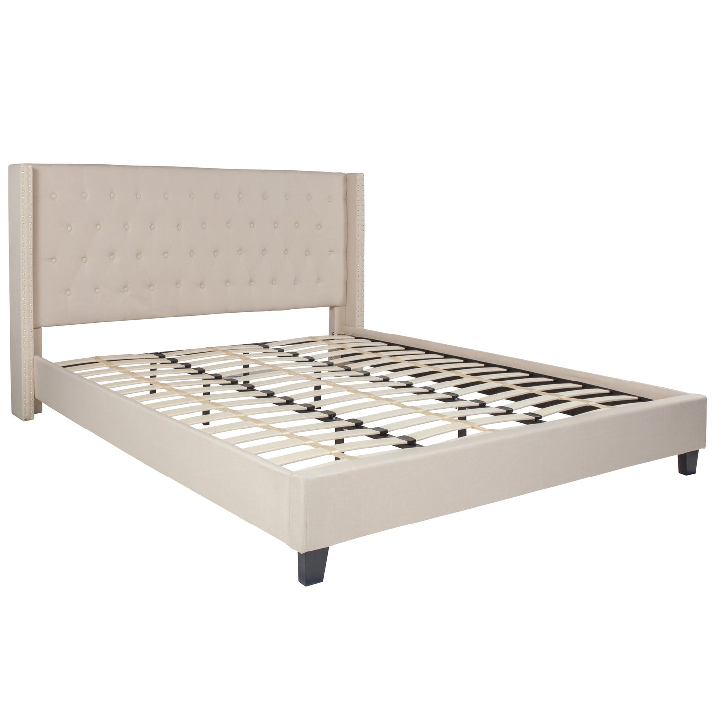 Riverdale King Size Tufted Upholstered Platform Bed in Beige Fabric Beige