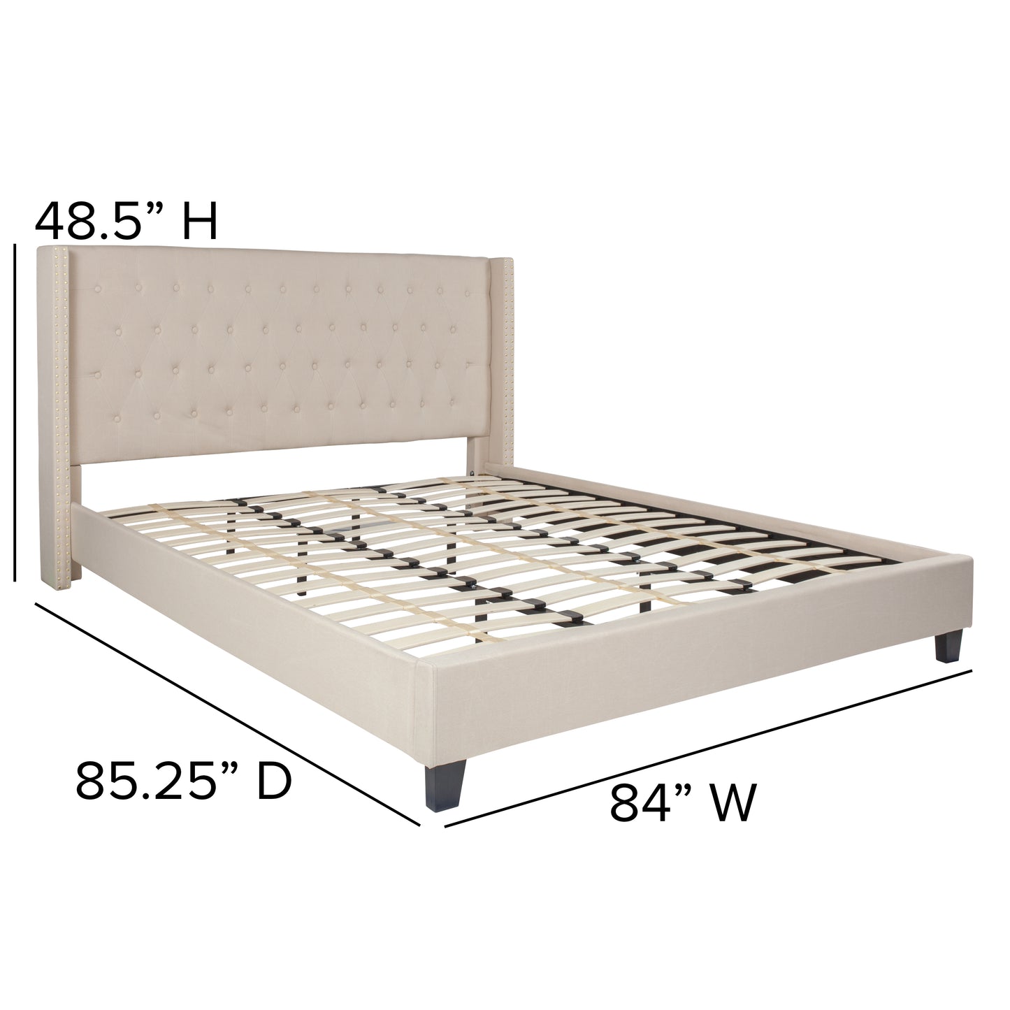 Riverdale King Size Tufted Upholstered Platform Bed in Beige Fabric Beige